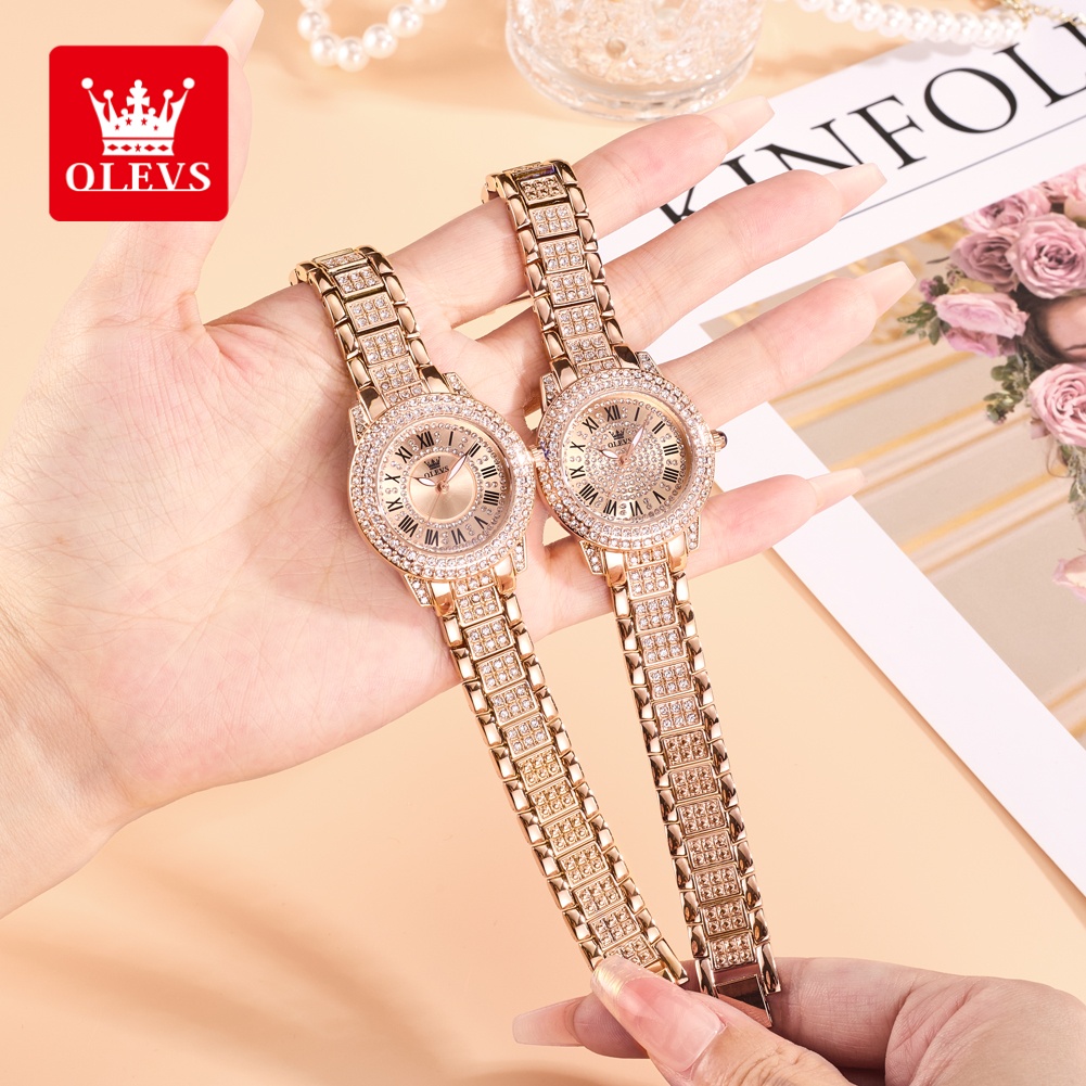 Luxury Watch Diamond - OLEVS นาฬิกาแฟชั่นสุดหรูสำหรับสุภาพสตรี หน้าปัดประดับเพชร กันน้ำ นาฬิกาควอทซ์ฝังเพชรสำหรับผู้หญิง นาฬิกาเดรสสวยงามทันสมัย