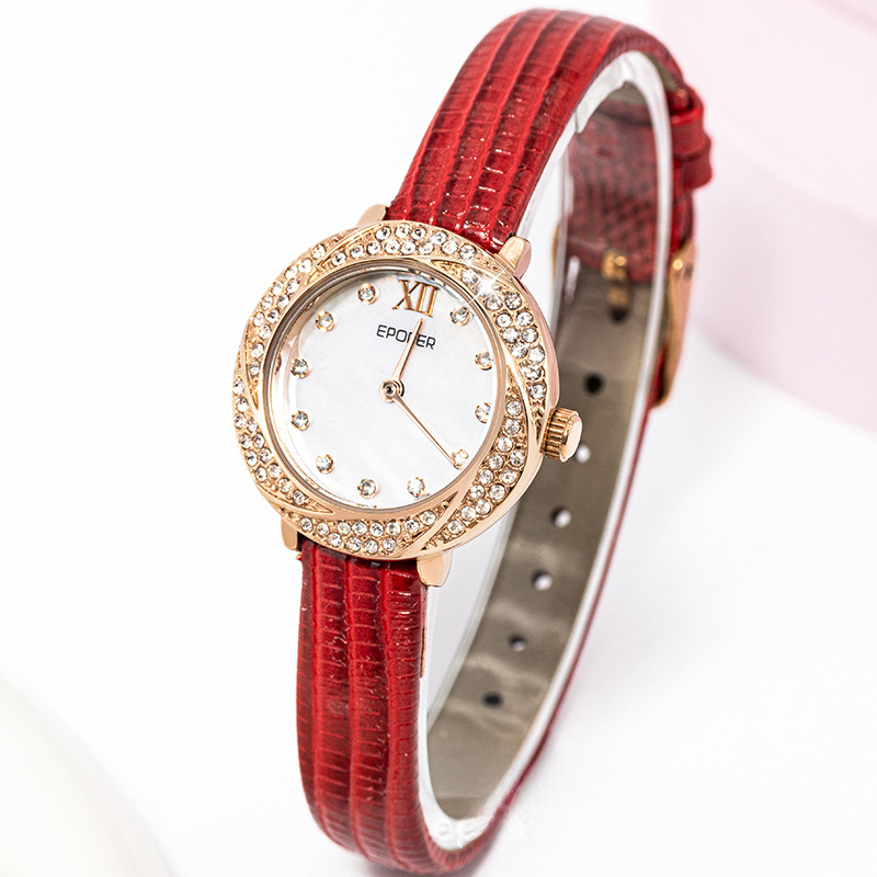 Zodiac Luxury Watch - นาฬิกาข้อมือผู้หญิงระดับไฮเอนด์ ดีไซน์ดวงดาวเต็มท้องฟ้า ประดับมุกเปลือกหอย พร้อมไฟแดงสัญลักษณ์จักรราศี หรูหรา ทรงกลม