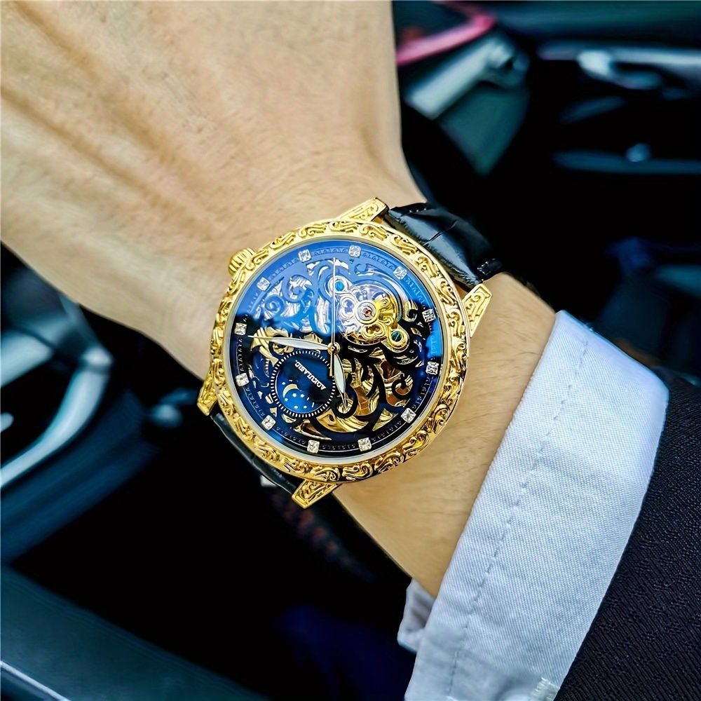 Luxury Watch Engraving - นาฬิกาจักรกลสำหรับผู้ชายระดับไฮเอนด์ ดีไซน์เก๋ไก๋และเป็นที่นิยม พร้อมดีไซน์โครงกระดูก ทันสมัยสำหรับใส่ทำงานและใส่ลำลอง หล่อและหรูหรา สลักชื่อแบรนด์ดัง