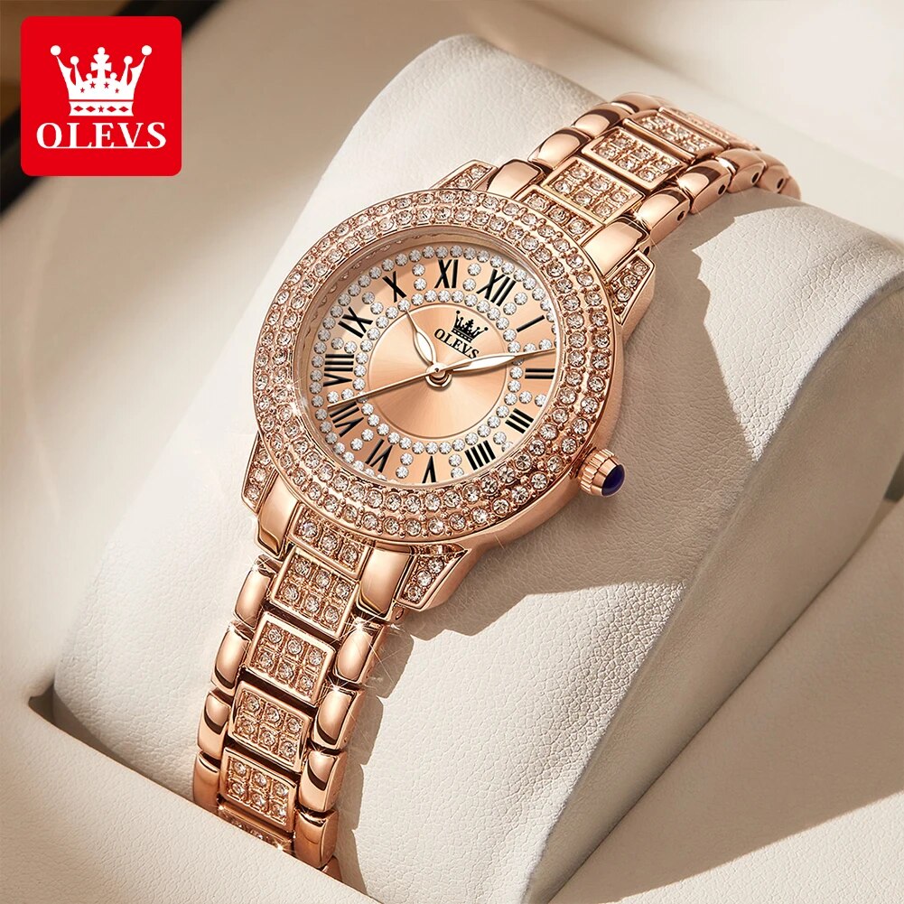 Luxury Watch For Girls - OLEVS 9943นาฬิกาควอทซ์เพชรออริจินอลสำหรับผู้หญิงหรูหราสแตนเลสทองกุหลาบกันน้ำนาฬิกาข้อมือสุภาพสตรี