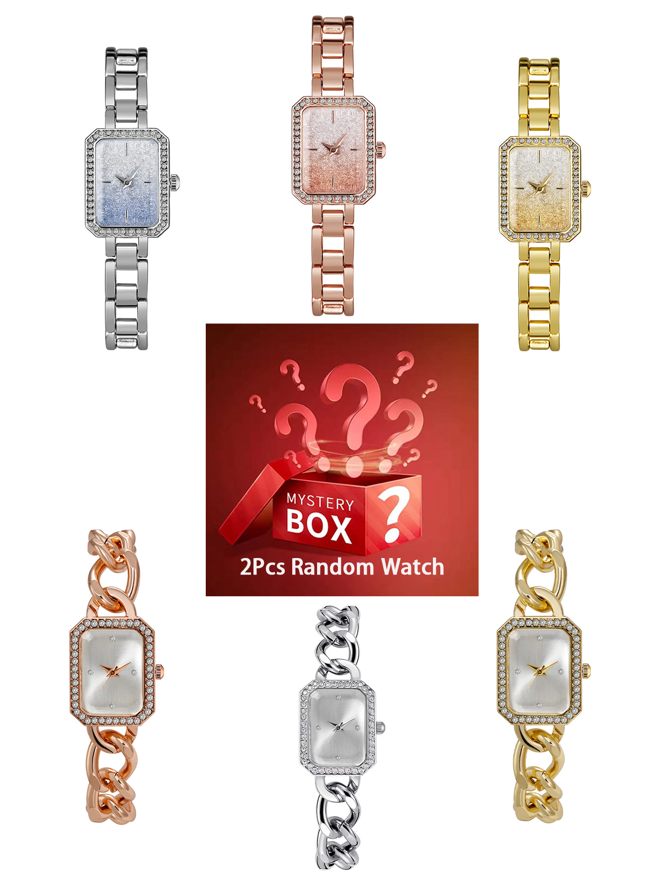 Luxury Watch Diamond - นาฬิกาข้อมือผู้หญิง 2 เรือน กล่องสุ่ม จัดส่งแบบสุ่ม นาฬิกาควอตซ์