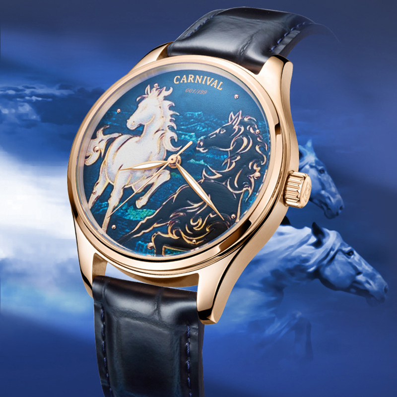 Zodiac Luxury Watch - คาร์นิวัลแบรนด์แฟชั่นนาฬิกากลไก Zodiac Horse สำหรับผู้ชาย แซฟไฟร์ กันน้ำ