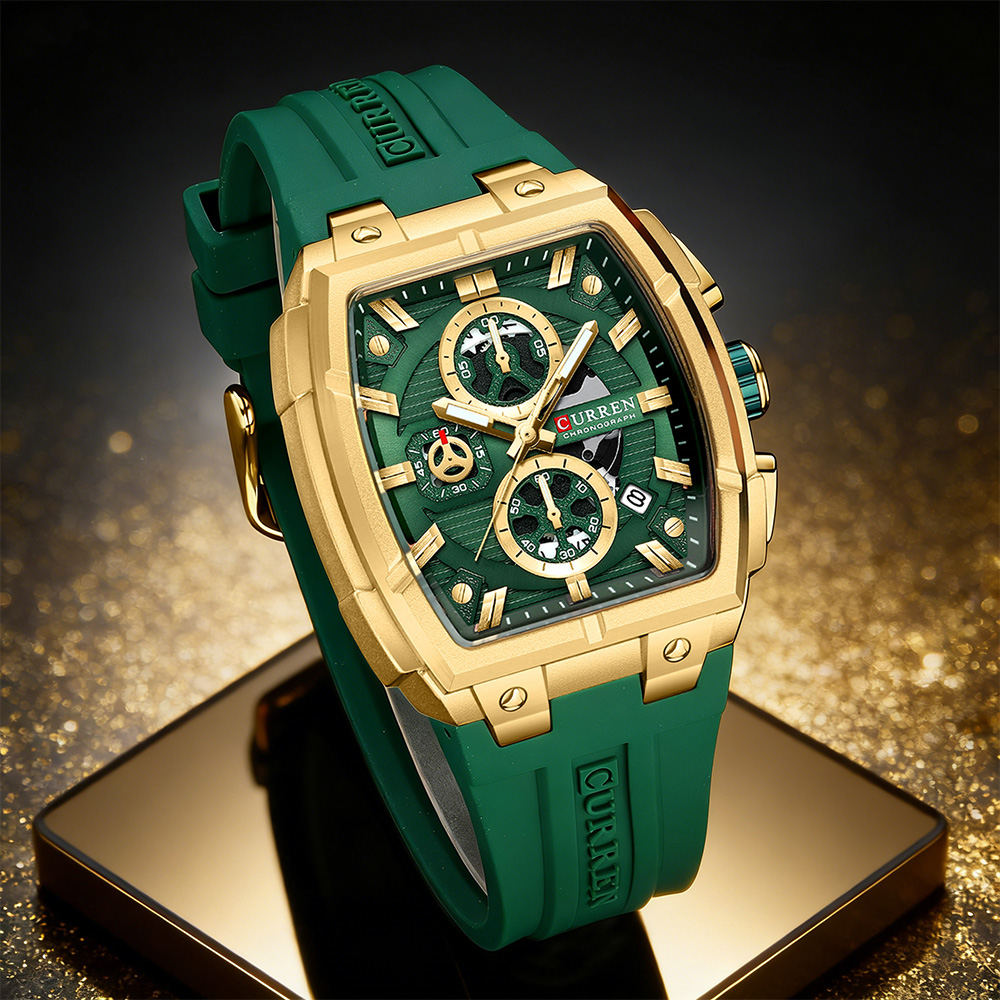 Luxury Watch Strap - CURREN นาฬิกาวินเทจสุดหรูสำหรับผู้ชายกีฬานาฬิกาข้อมือควอทซ์โครโนกราฟพร้อมสายซิลิโคน,วันที่,เรืองแสง