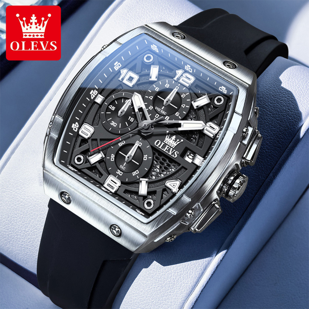 Luxury Watch Maker - OLEVS นาฬิกาผู้ชาย 2976 แฟชั่นหรูหรา Tonneau นาฬิกาควอตซ์สําหรับชายแบรนด์เดิมการเคลื่อนไหวสายซิลิโคนกันน้ํา