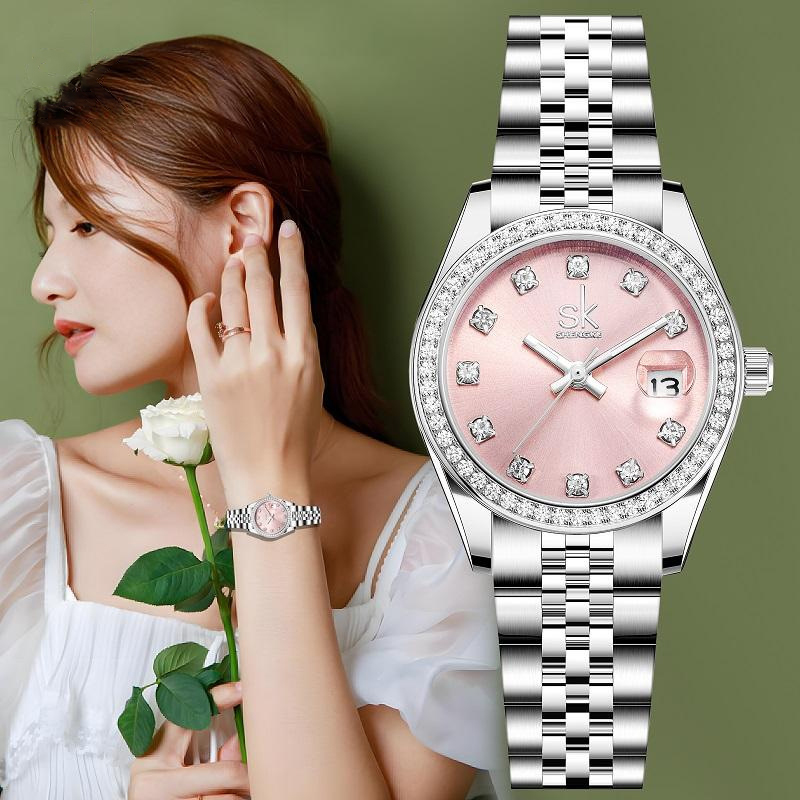 Luxury Watch Diamond - UTHAI CQ484 นาฬิกาแฟชั่นสำหรับผู้หญิง, แถบเหล็กหรูหรา, นาฬิกาควอทซ์ฝังเพชรกันน้ำ, นาฬิกาของขวัญที่สวยงาม