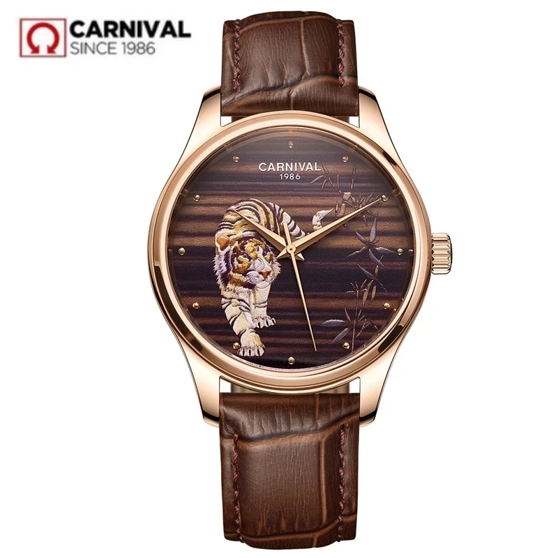 Zodiac Luxury Watch - นาฬิกาแซฟไฟร์สายหนังกันน้ำได้สำหรับผู้ชายแฟชั่นนาฬิกากลไกหรูการเคลื่อนไหวชุดเสือจักรราศีสำหรับงานเทศกาล