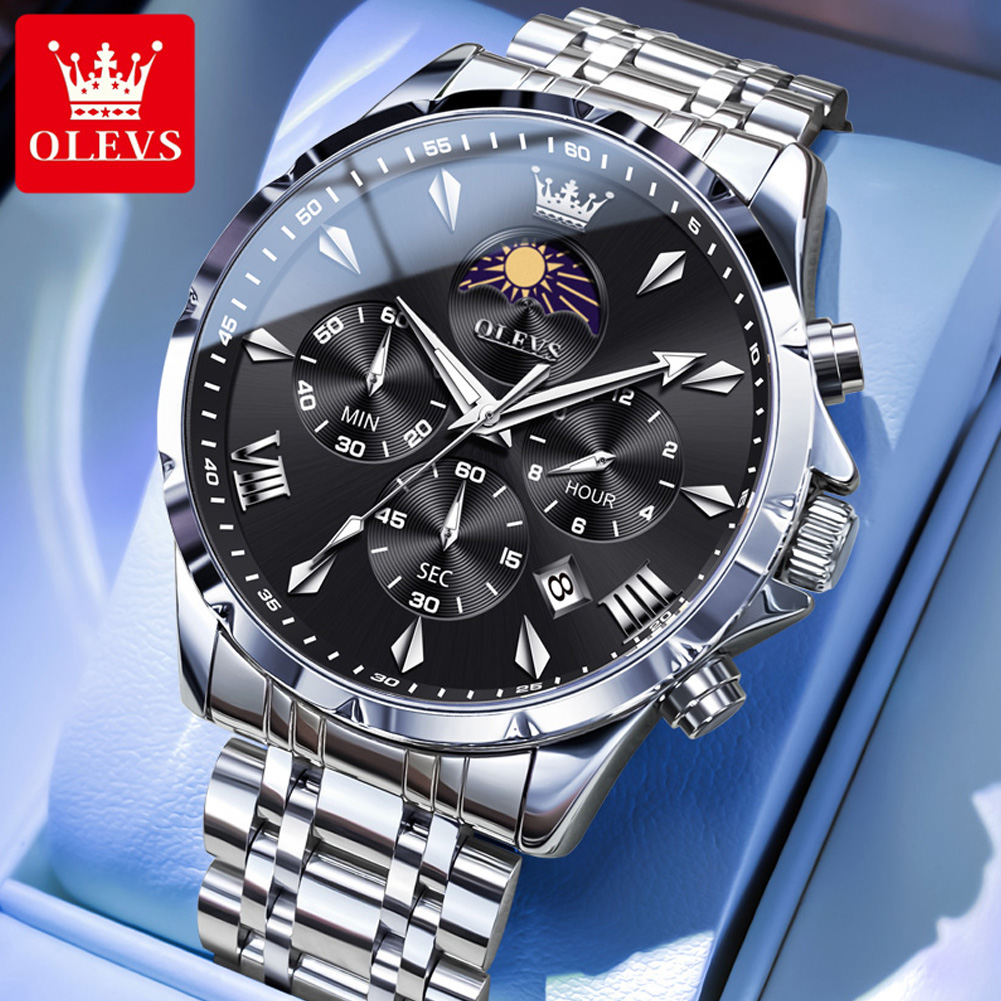 Luxury Watch Maker - นาฬิกาข้อมือผู้ชาย OLEVS 3653 พร้อมฟังก์ชันแสดงข้างขึ้นข้างแรม ปฏิทิน กันน้ำ