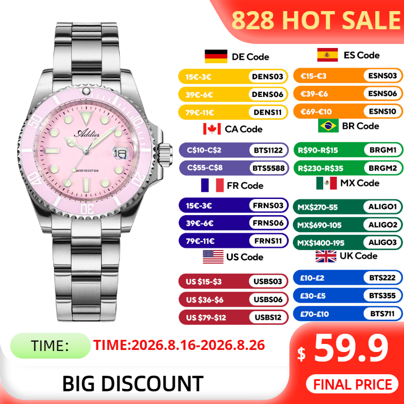 Luxury Watch Lady - ADDIES 36 มม.50 M กันน้ำนาฬิกาผู้หญิงแบรนด์ที่มีชื่อเสียงสแตนเลสสตีลควอตซ์นาฬิกาผู้หญิง BGW9/C3