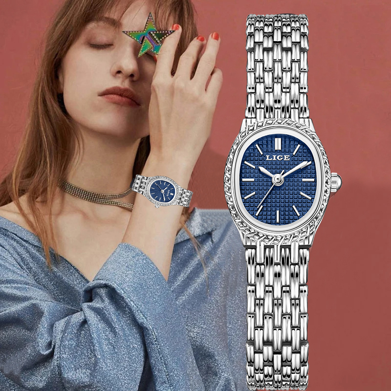Luxury Watch Lady - นาฬิกาข้อมือควอตซ์แฟชั่นหรูหราสำหรับผู้หญิง ดีไซน์เรียบหรู คลาสสิก หน้าปัดเรียบง่าย กันน้ำ สายสแตนเลส