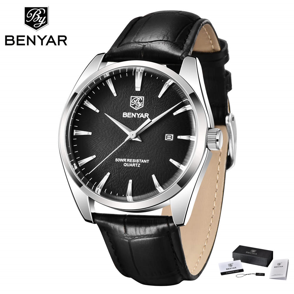 Luxury Watch Maker - นาฬิกาข้อมือแบรนด์หรู Benyar 5163 สไตล์ทหาร สายหนัง ควอตซ์