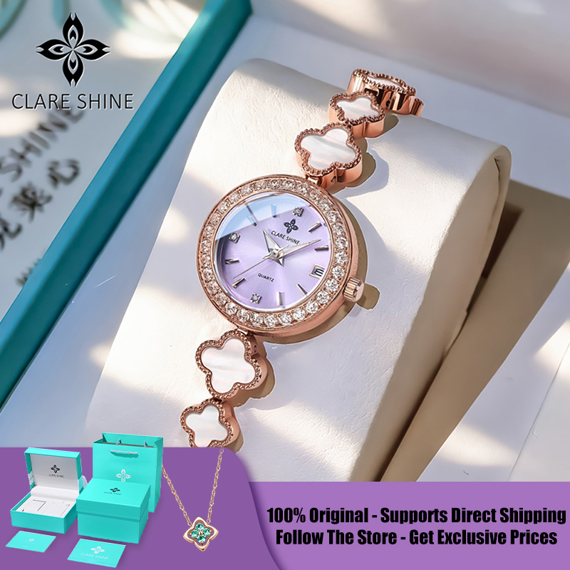 Luxury Watch Diamond - CLARE SHINE 7701 Lucky Series นาฬิกาข้อมือผู้หญิงควอตซ์ลายใบโคลเวอร์สี่แฉกขนาดเล็ก