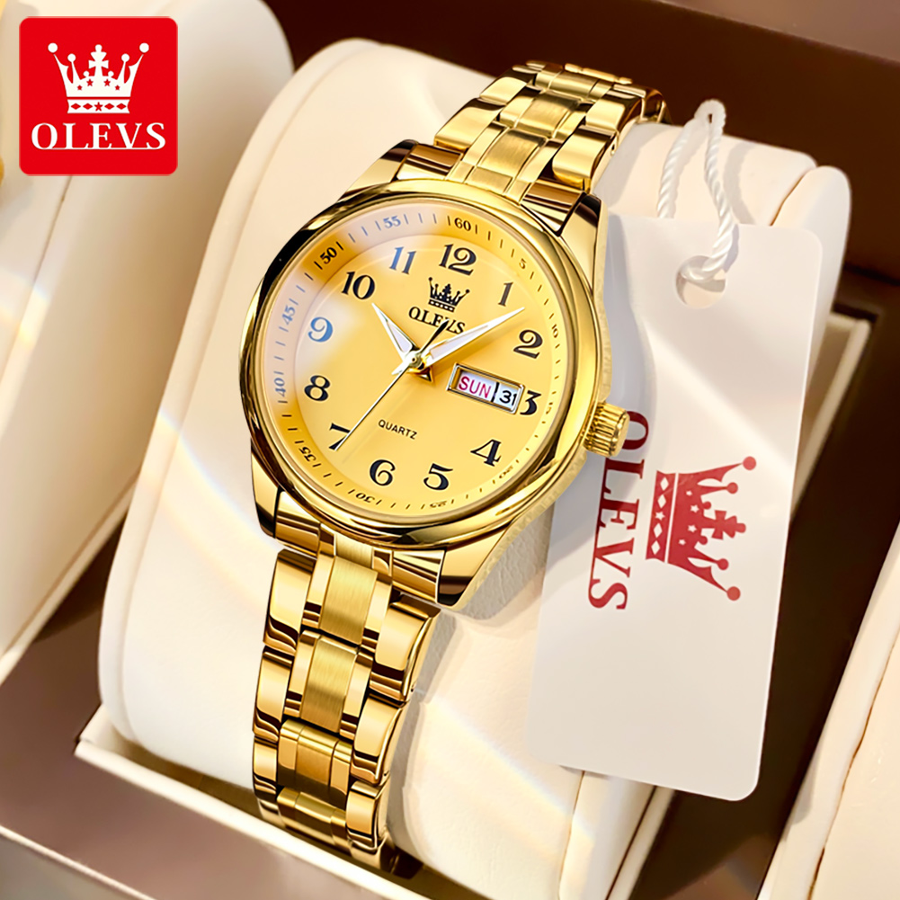 Luxury Watch Brand For Women - นาฬิกาควอทซ์สีทองหรูหราแบรนด์ OLEVS สำหรับผู้หญิงนาฬิกาเสื้อผ้ากุลสตรีสแตนเลสกันน้ำวันที่สง่างาม reloj hombre