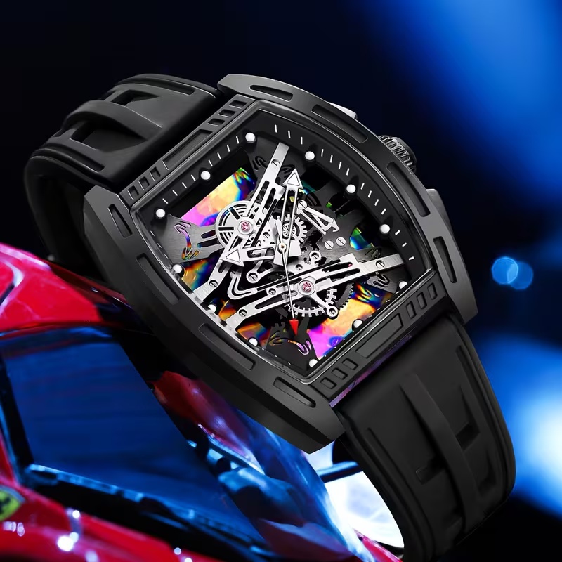 Luxury Watch Jacob And Co - นาฬิกาข้อมือทรงบัคเก็ต ดีไซน์โค้งมน ไล่เฉดสี โปร่งแสง รุ่นอัพเกรด หรูหรา