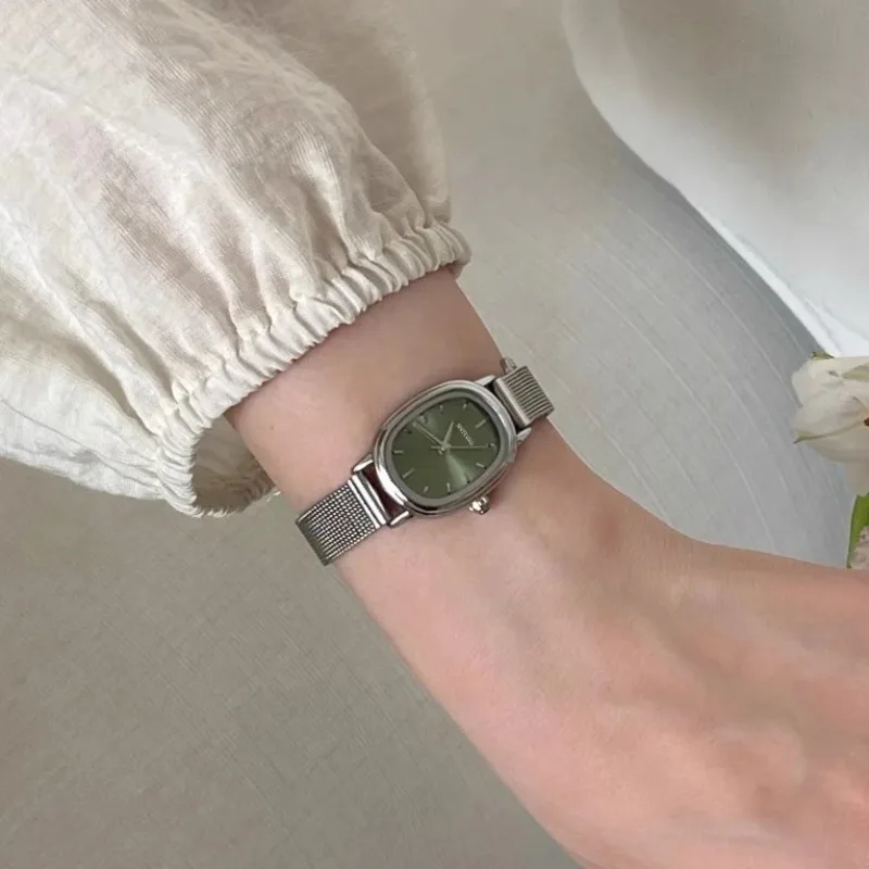 Luxury Watch Lady - รูปไข่ขนาดเล็ก Dial สีเขียวนาฬิกาสแตนเลสสุภาพสตรีนาฬิกาข้อมือแบรนด์ผู้หญิงหรูหราของขวัญควอตซ์นาฬิกา Dropshipping