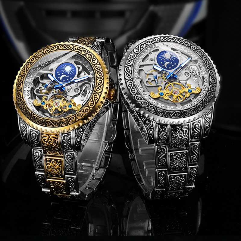 ForXining นาฬิกาข้อมือกลไกออโต - Moonphase Complication Watch บทวิจารณ์และราคา