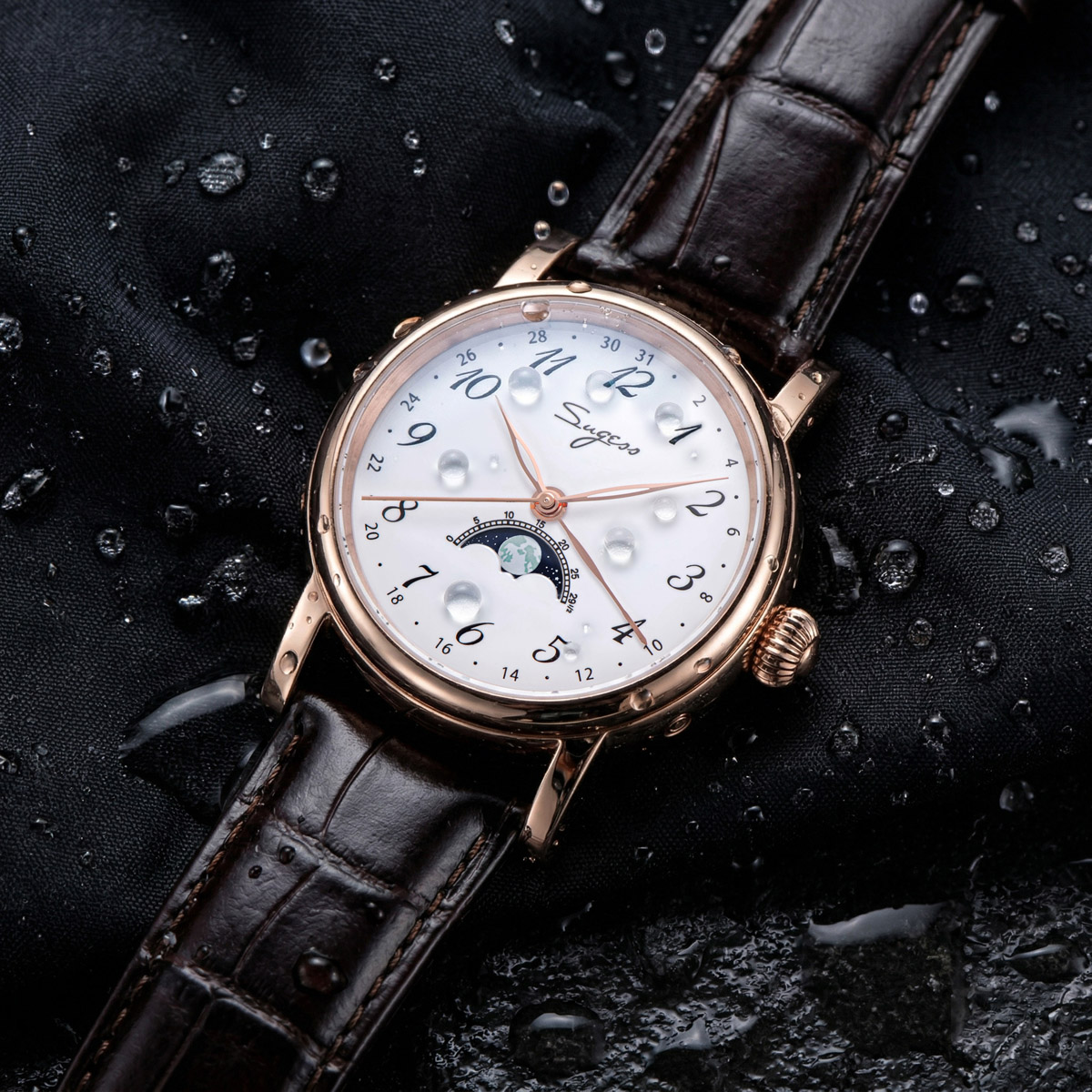 SUGESS นาฬิกาข้อมือผู้ชาย, นาฬ - Moonphase Complication Watch บทวิจารณ์และราคา