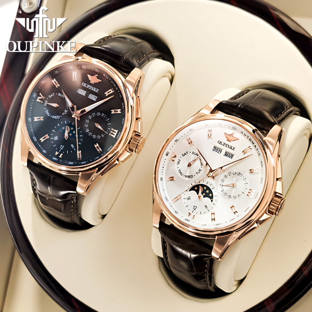 OUPINKE 3189 ผู้ชายอัตโนมัตินา - Moonphase Complication Watch บทวิจารณ์และราคา