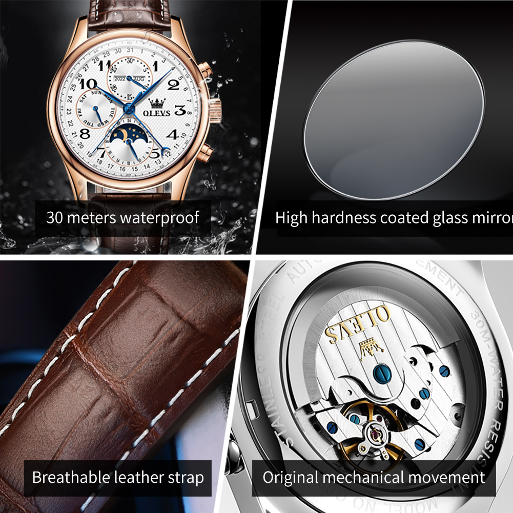 นาฬิกา OLEVS 6667 รุ่นหรูหรา ข - Moonphase Complication Watch บทวิจารณ์และราคา