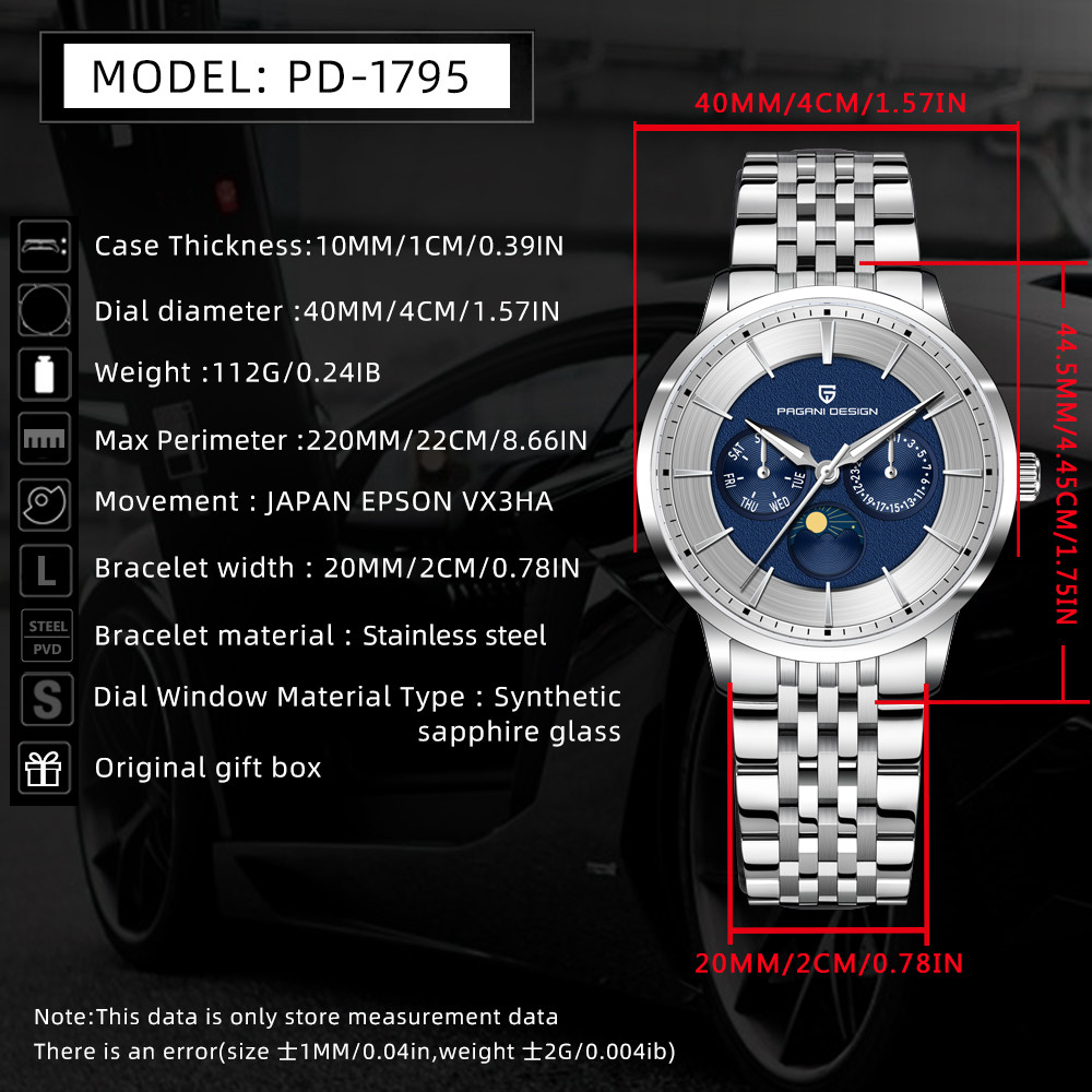 นาฬิกาควอตซ์ Pagani Design รุ่ - Moonphase Complication Watch บทวิจารณ์และราคา